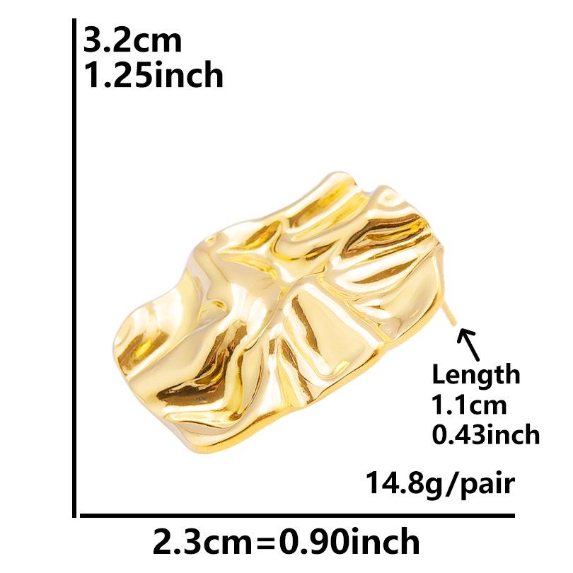 304 Stainless Steel Heart Stud Earrings - Pleated Irregular Design, 18k Gold Plated