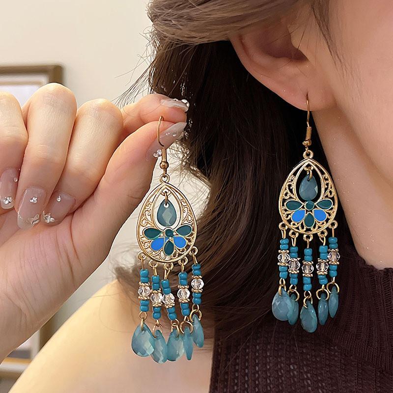 

1 пара винтажных серег-кисточек в богемном стиле с подвесками-капельками из бисера, для женщин, идеально подходит для праздничных торжеств