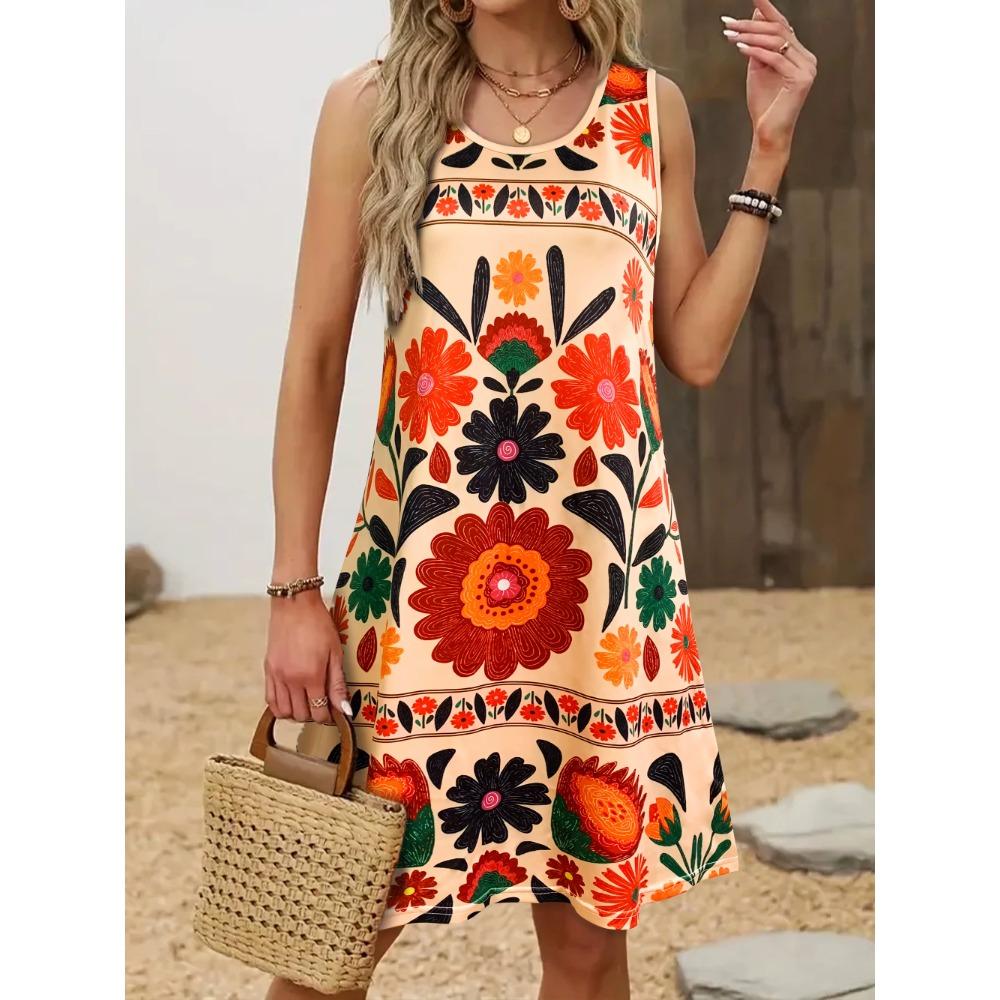 Women's Sleeveless A-Line Summer Dress Floral Butterfly Print Casual  Lightweight Breathable Dresses Woman Clothing Casual Tops