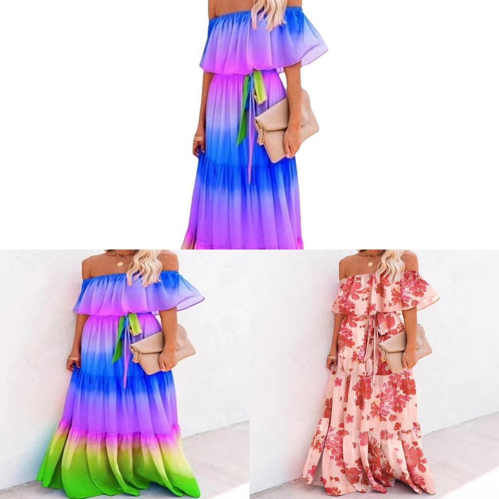 Long Dress With Floral Print And High Waist For Spring And Summer Casual Wear