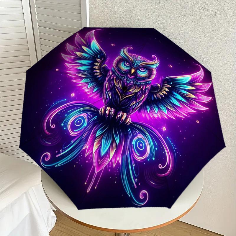 

1pc Neon Owl Artwork Umbrella with Plastic Handle,Suitable for All Seasons Home Travel Outdoor UmbrellaDD1384
