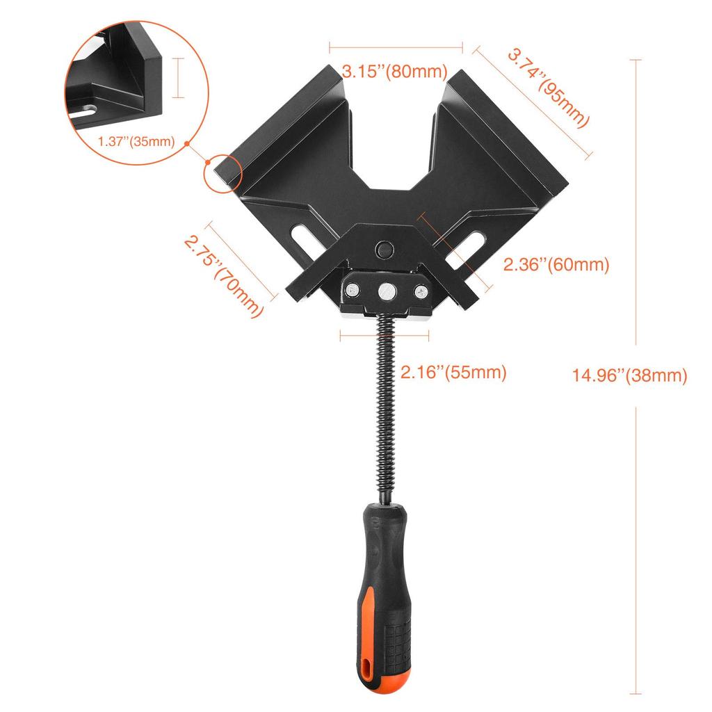 BACOENG Corner Clamps Aluminum Alloy Corner Clamps for DIY with Adjustable Aluminum Alloy Swing Jaws and Carbon Steel Bolts and Nuts (2-Pack) - (90°