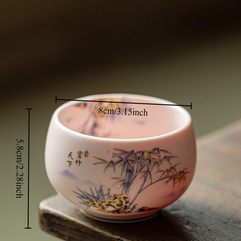 1pcs Pastel Floral Ceramic Teacup Set Hand-Painted Peony & Butterfly Pattern Tea Bowl Tea Ceremony & Home Decor Gift  200ml