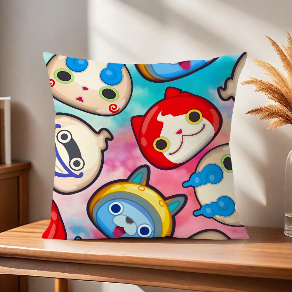Soft Cartoon Pillow Case for Watch Sofa y-Yo-Kai Living Room Cate Home Office Decor Protective Covers Without Pillow-Insert