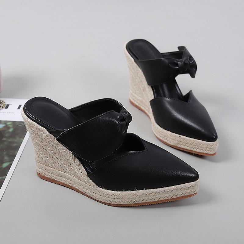 2024 Summer Shoes Women High Heels Pointed toe Fashion Ladies Party Shoes Flat Platform Wedges Heels Black Pink Big Size A4357