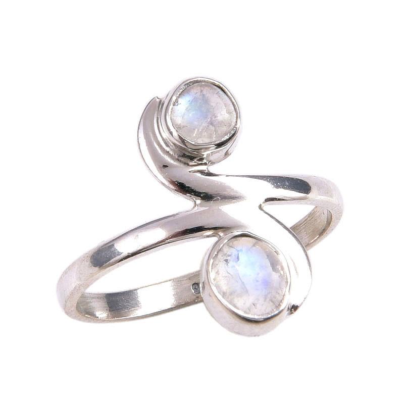 Natural Rainbow Moonstone Gemstone 925 Solid Silver Jewelry Ring Size 7.5 I6Q45