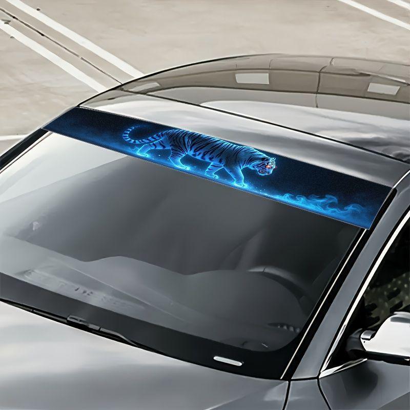 1PC Blue Flame Tiger Car Stickers for DIY Auto Front and Rear Windshield Truck Suv Waterproof Window Vinyl Decals Self-adhesive