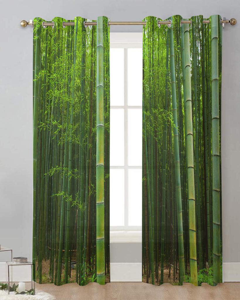 Bamboo Forest Green Sheer Curtains for Living Room Decoration Window Curtains for Kitchen Tulle Voile Organza Curtains