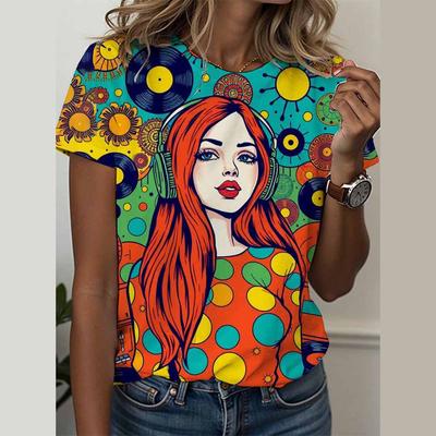 3D Short Sleeved Summer T-shirt for Women's Cami Abstract Image Printed Cartoon T-shirt