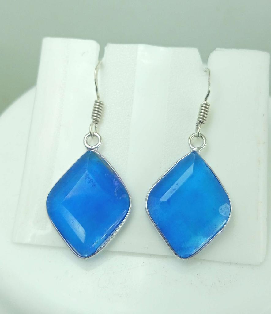 Blue Topaz Gemstone 925 Sterling Silver Plated Hook Women's Earrings Jewelry WHE-E12