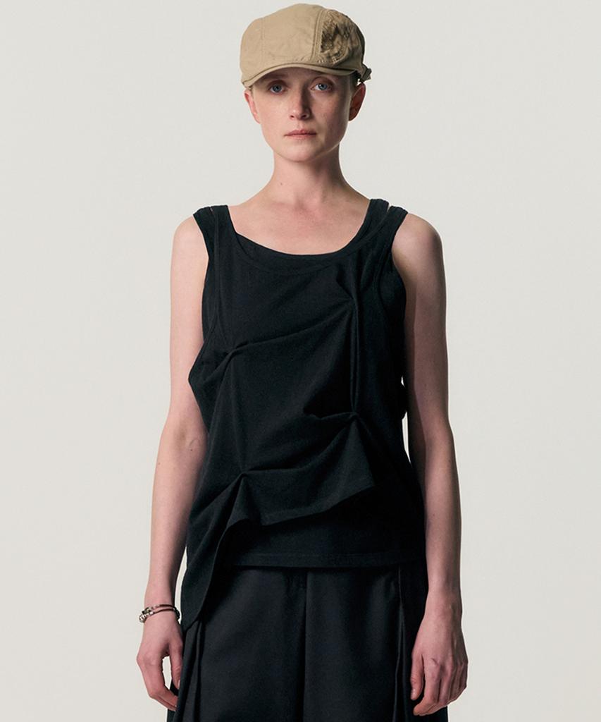 Kimjisu Pinched Layer Tank Top_Black