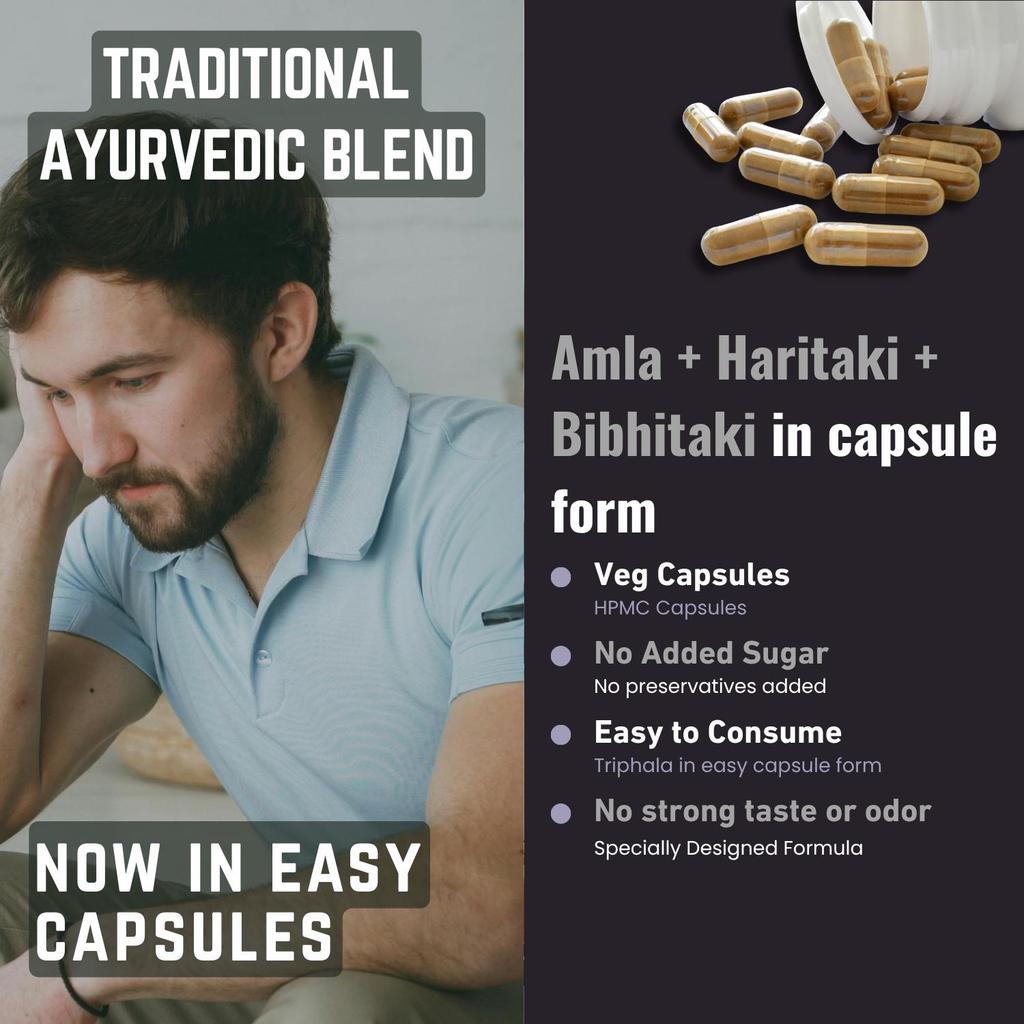 Triphala Capsules | Amla Haritaki Bibhitaki | 1000 mg | 60 Count
