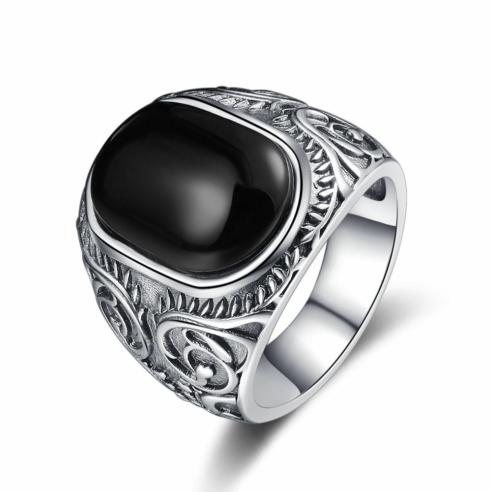 CopperJewelry Ring Natural 10*15mm Big Black Agate Stone Vintage Ring for Women Party Gifts
