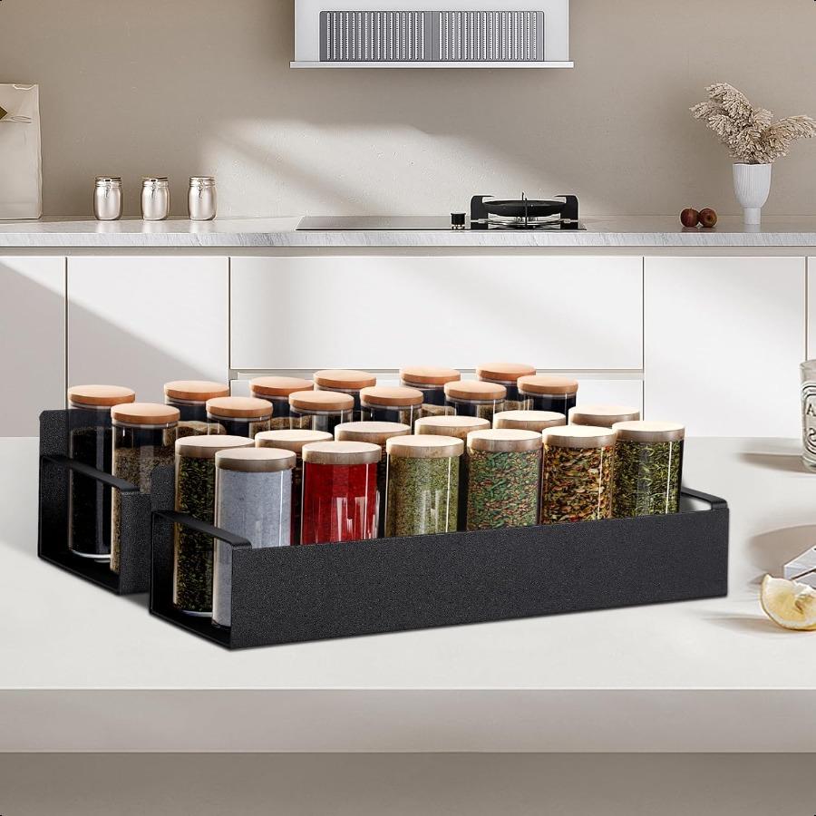 Magnetic Spice Rack for Refrigerator Fridge Organizer for Kitchen Organization and Storage 4 Pack Black Metal Shelf with 8 Move