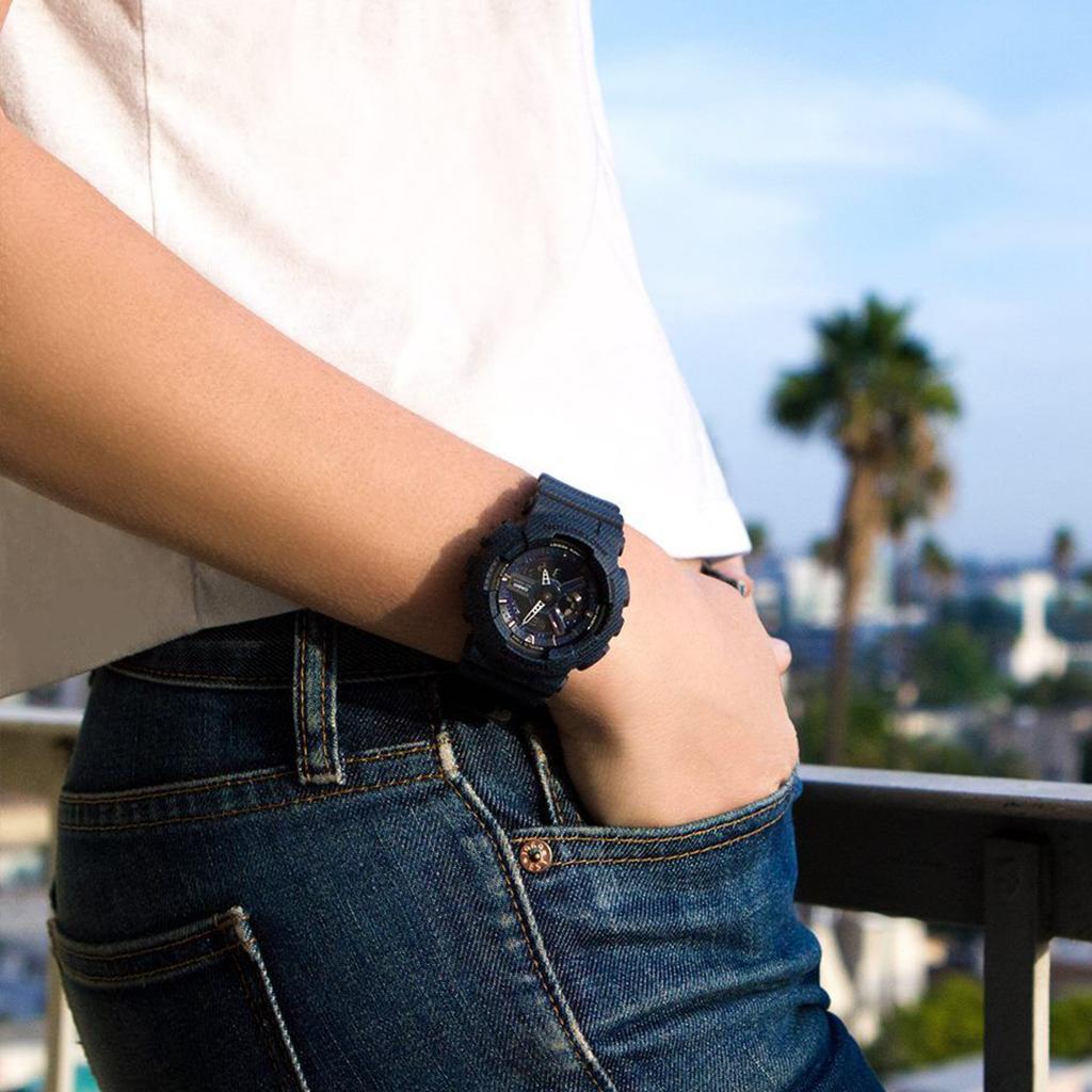 Casio Baby-G Denim Theme Series Retro Denim Waterproof Sports Quartz Movement Resin Strap Watch Women watches Blue BA-110DC-2A1