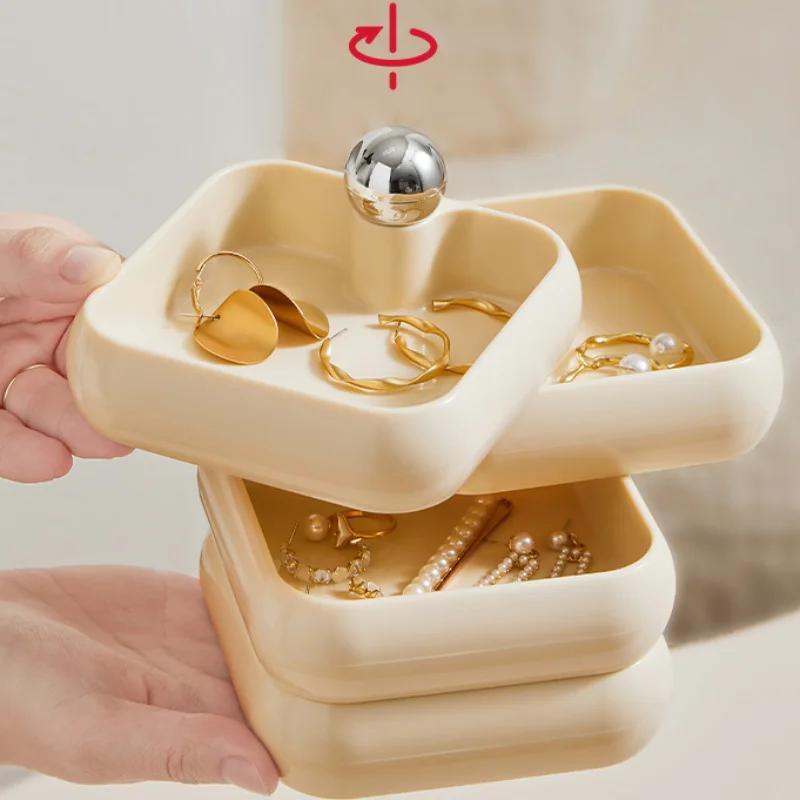 Rotating Jewelry Box 3/4 Layers ABS Resin Home Dressing Table Accessories Multi-layer Storage Box