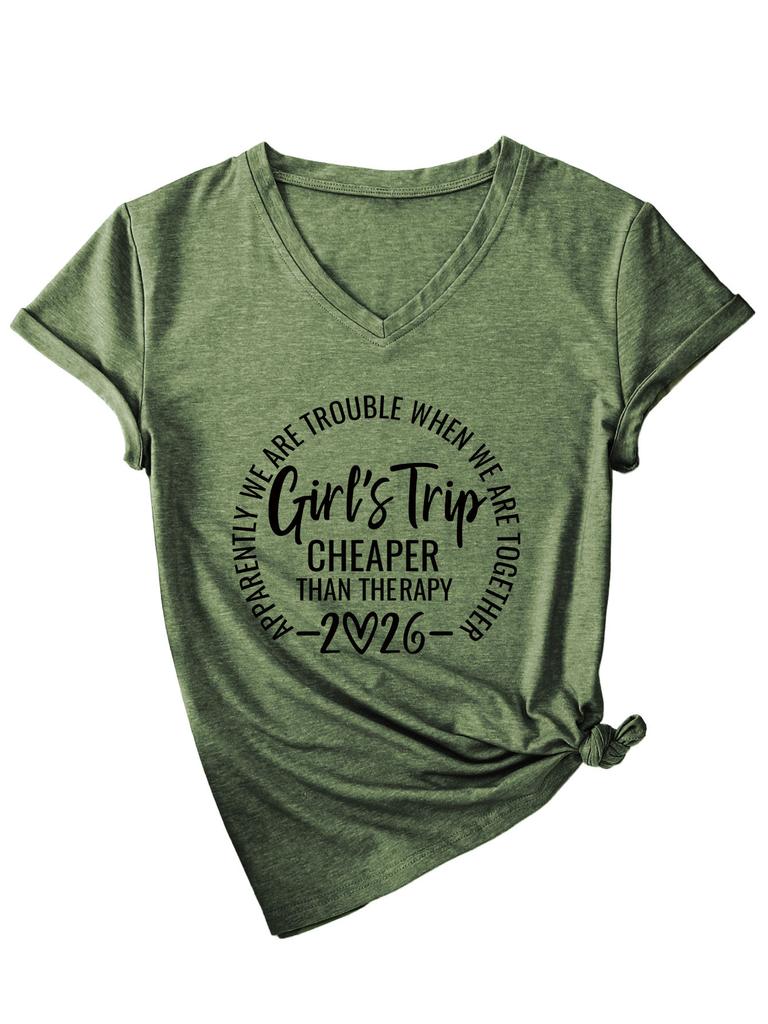 Girl's Trip cheaper than Casual Versatile Women's V-Neck Short Sleeve T-Shirt