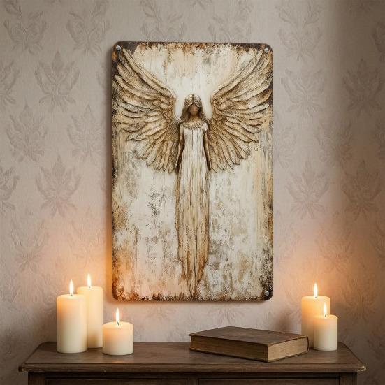 3 Peças Placa de Metal de Parede Anjo da Guarda Placas Vintage Arte de Parede de Anjo Rústica Desgastada