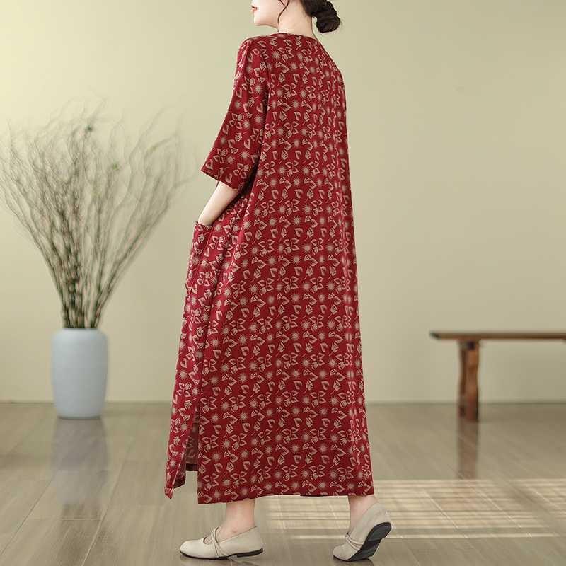 2025 Literary Retro Vacation Style Travel Dress Plus Covering Flesh Skinny V-Neck Long Dresses