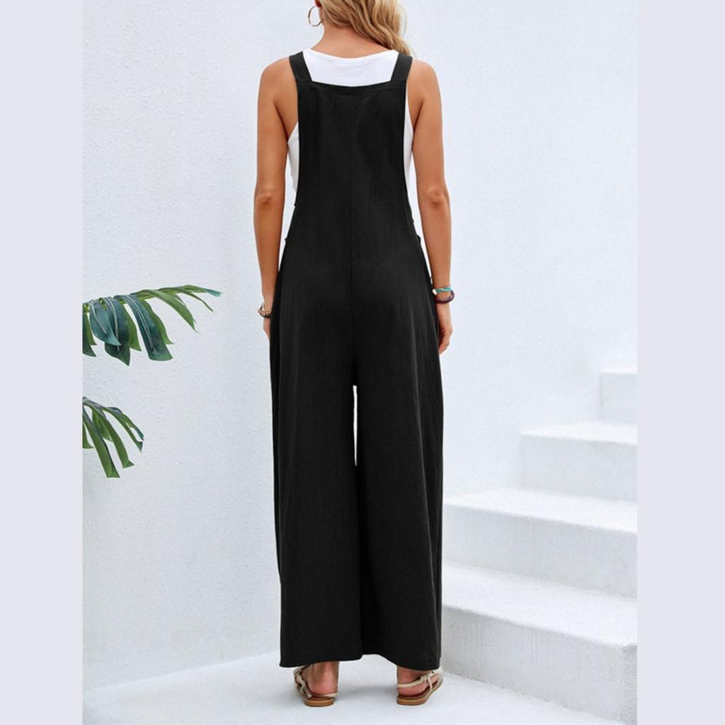 Women's Clothing, Solid Color Casual Overalls, Straight Leg, Comfortable Overalls, Mid Waist, Patchwork/spliced Pants