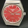 GENUINE VINTAGE SEIKO 5 AUTOMATIC 6309A JAPAN MENS RED DIAL WATCH a708376-1