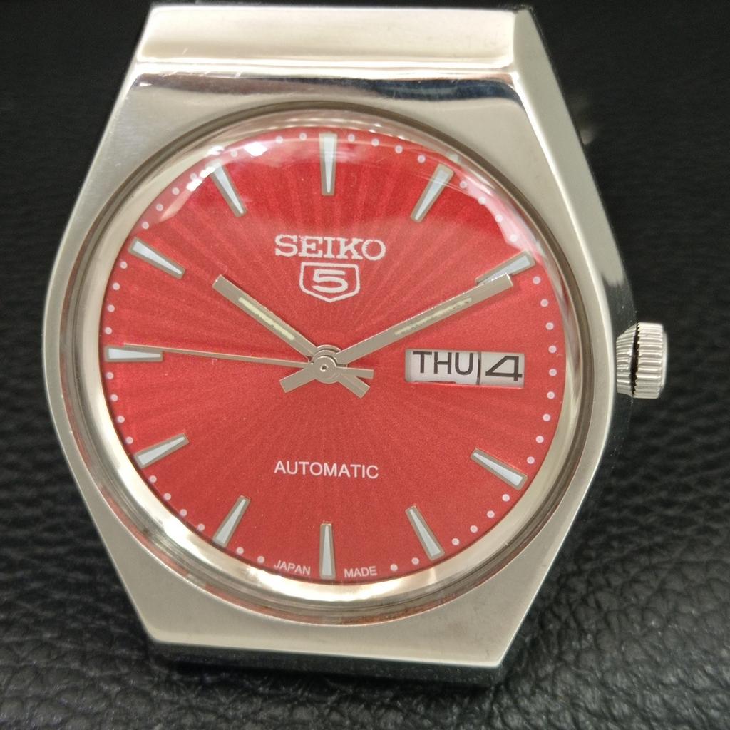 GENUINE VINTAGE SEIKO 5 AUTOMATIC 6309A JAPAN MENS RED DIAL WATCH a708376-1