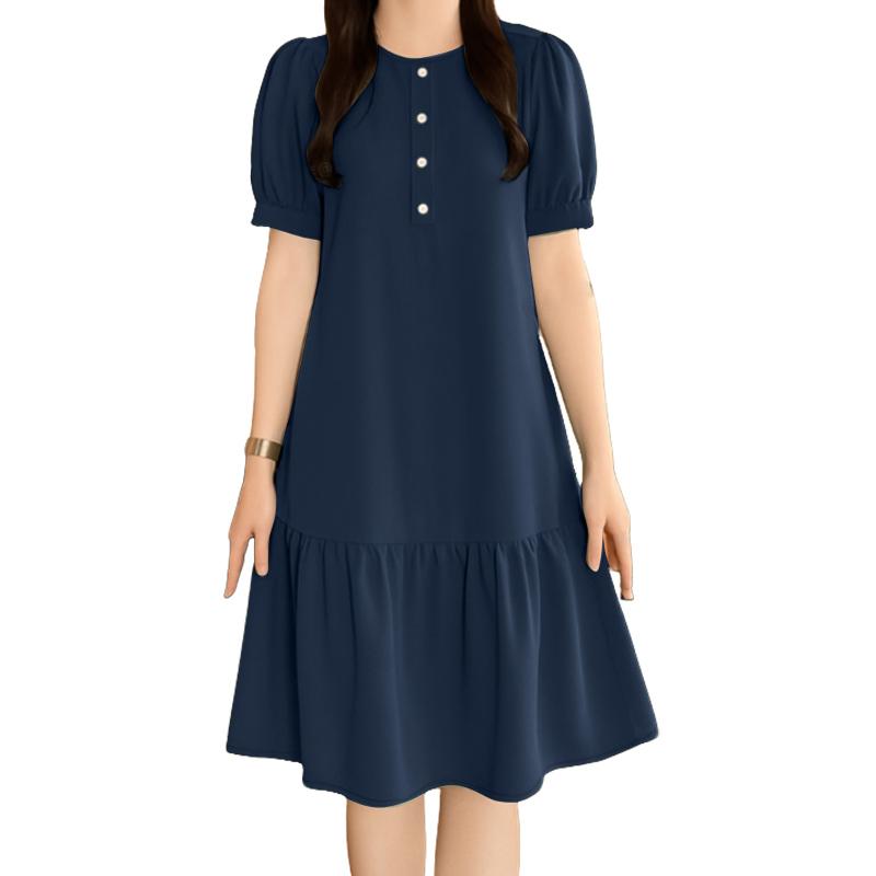 ZANZEA Women Casual Round Neck Solid Color Summer Short Sleeve Dress