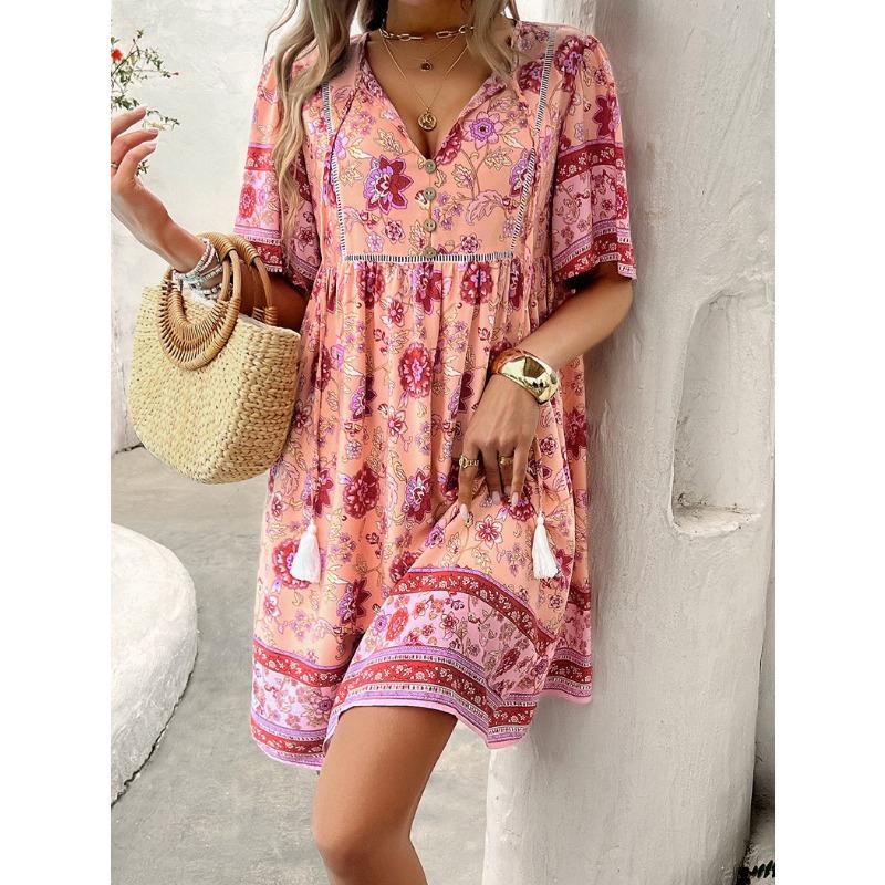 Women's Summer Vacation Printed Short-sleeved Dress