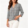 Women's Cotton Linen Shirt with Printed Pattern, Three-Quarter Sleeve Casual Blouse for Everyday Wear