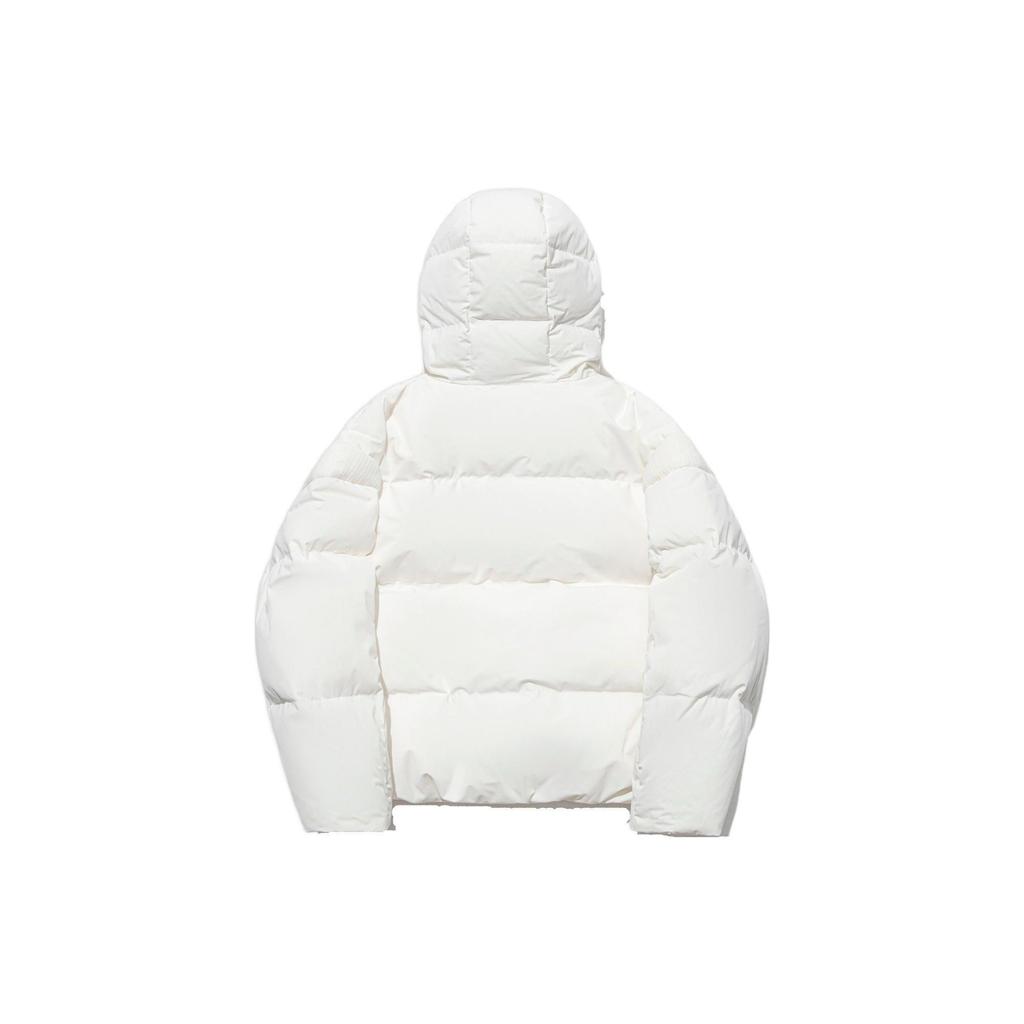 Li Ning Gładka Kurtka Puchowa z Kapturem i Zamkiem Długim Rękawem Damska Odzież Wierzchnia Kremowo-Biała AYMT038-1