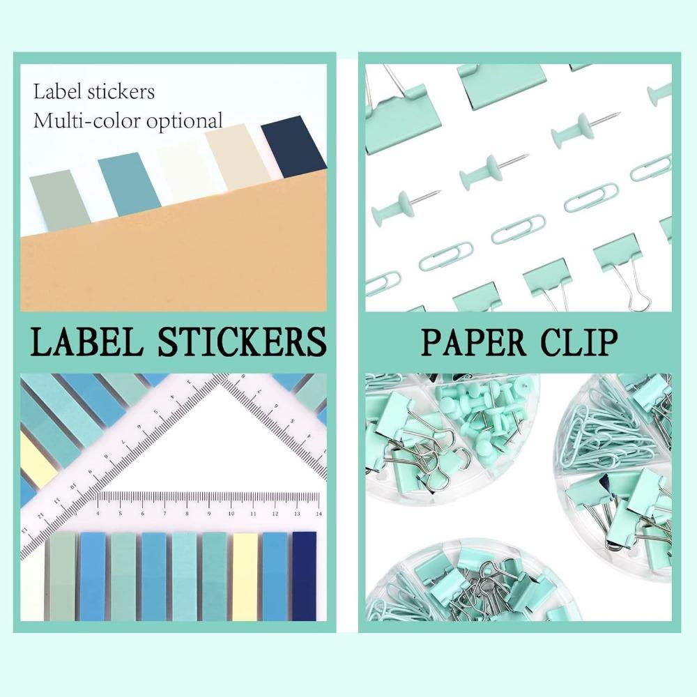 Green Desktop Office Set, Stapler, Scissors, Tape, Stapler, Staple Set