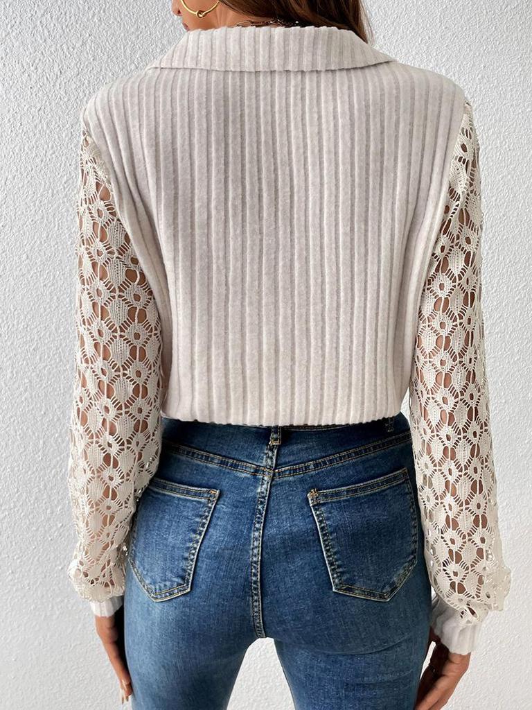2023 Summer V-Neck Hollow Long-Sleeved Women's Top for Europe and America