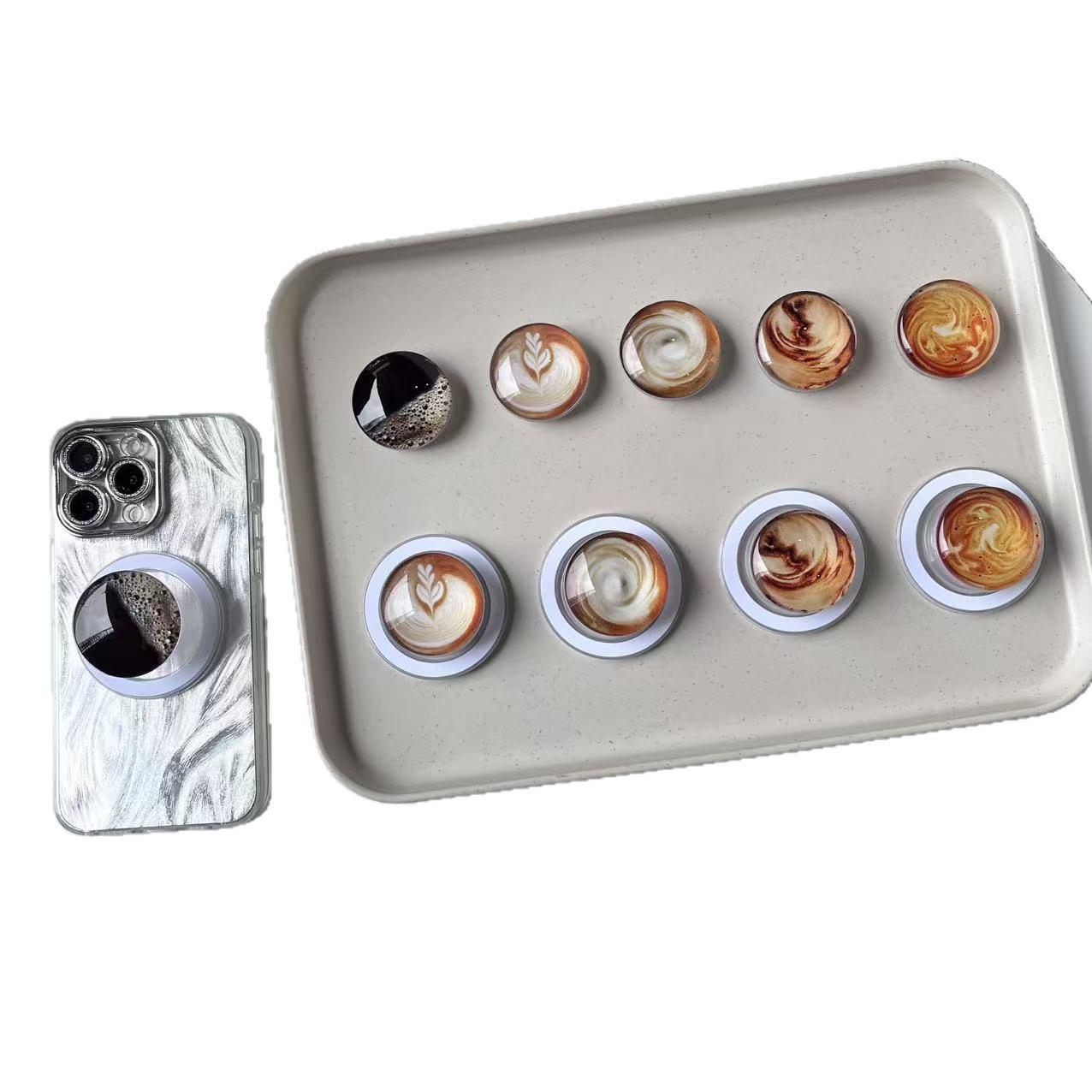 

Korean Retro Coffee Magnet Phone Holder: Creative, Retractable Airbag Stand with Back Sticker Transparent - Americano