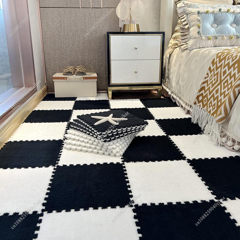 10Pcs Soft Plush Puzzle Carpet Play Mat 30*30*1CM Room Warm Playmat Interlocking Exercise Tiles Fluffy Area Decoration Mat Rug