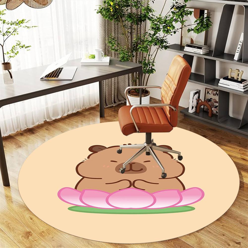 1PC Capybara Lotus Meditation Round Chair mat Area Rug - Non-Slip, Floor Mat for Office, Bedroom, home decor Christmas Gift c0528104