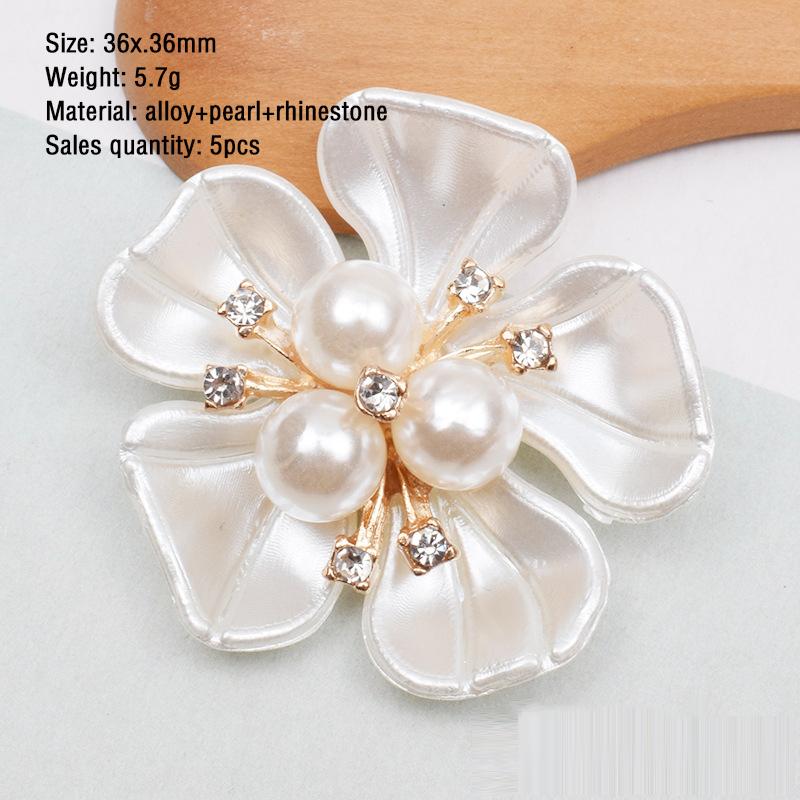 Rhinestone Brooch Buttons Embellishments Button Flat Back Pearl Flower Button For DIY Craft Jewelry Wedding Hair Accessory Decor