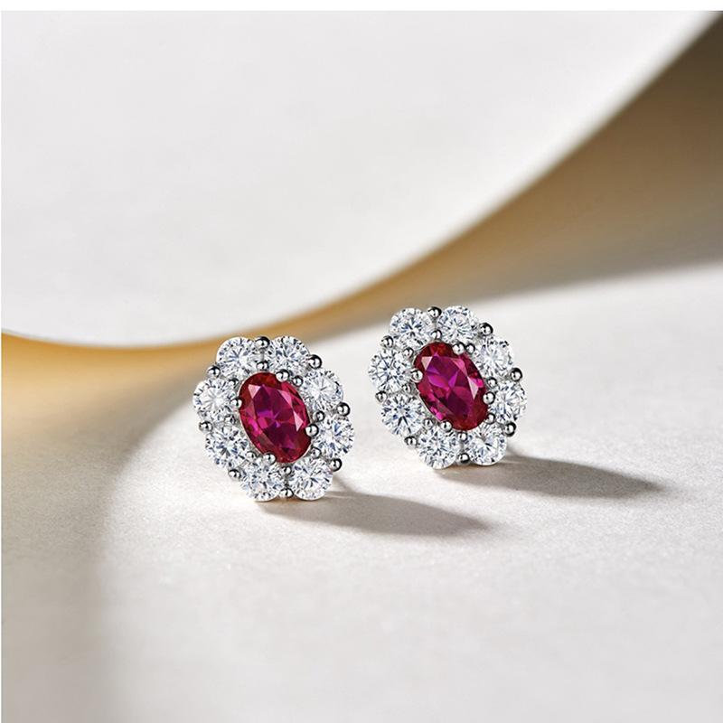 Exquisite Simulation Ruby Stud Earrings, Oval Fashion Trendy Temperament Earrings, High-End Generous Women'S Earrings