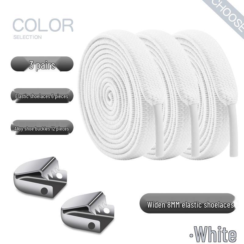 Elastic No-Tie Shoelace Buckle - White Flat for Men, Women, Kids