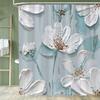 1Pc Beautiful White Floral Shower Curtain,Polyester Fabric Washable Flowers Bathroom Curtains,Home Decoration Curtain With Hooks