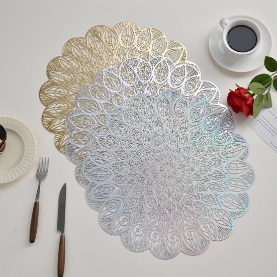 PVC Placemat for Dining Table Scratch-Resistant Hollow Pad Decorative Heat-Resistant Table Bowl Mats for Kitchen Restaurant Use