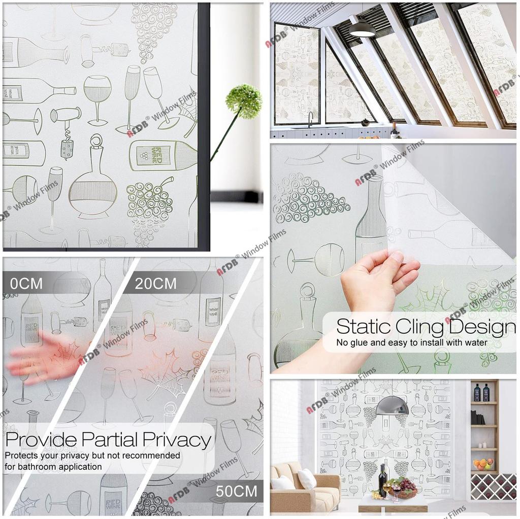 Privacy Patterned Frosted Window Film for Glass Lace Decorative Opaque Static Cling Vinyl Self-Adhesive Window Sticker for Home