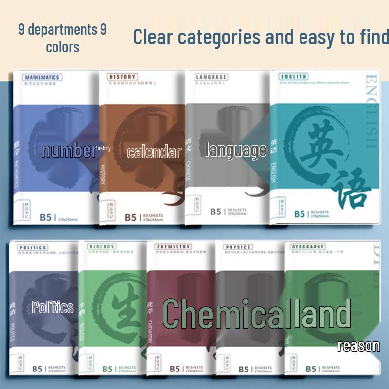 B5 Thickened Subject Notebooks for Middle School: Chinese, English, Physics, Math - Complete Set