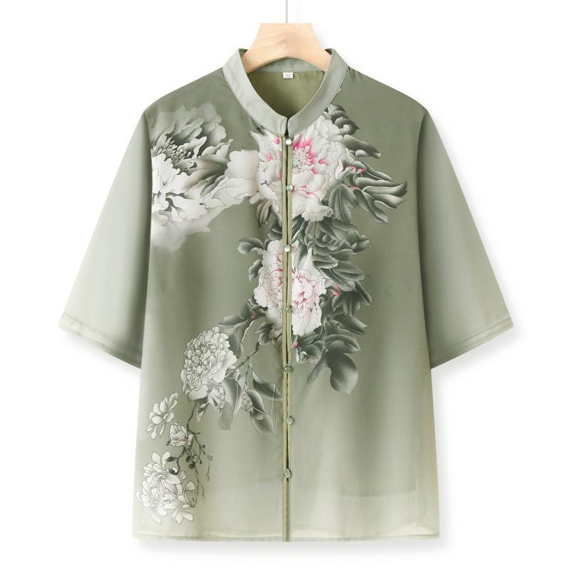 Summer Style Chiffon Cardigan for Elderly Mothers - Mid-Sleeve Chinese Design
