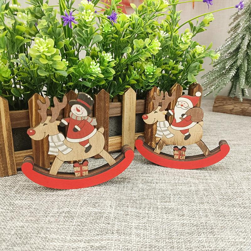 Christmas Decorations Rocking Snowman Wooden Horse Ornaments Christmas Gifts Painted Old Man Snowman Wooden Crafts