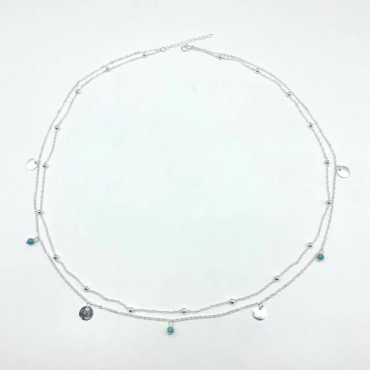 

Simple tassel sequined waist chain women s double chain casual pants chain hip hop turquoise body chain waist jewelry срібний