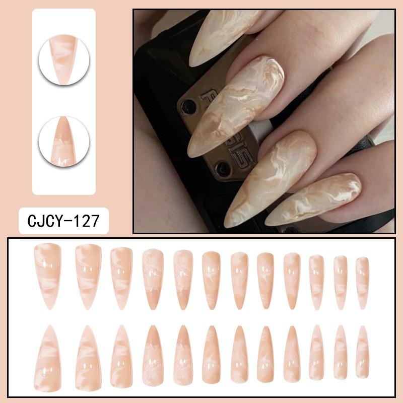 Long Press-On Nails With Adhesive Tabs Full Cover Fake Women INS Style Acrylic Nail Tips Reusable Wearable Art