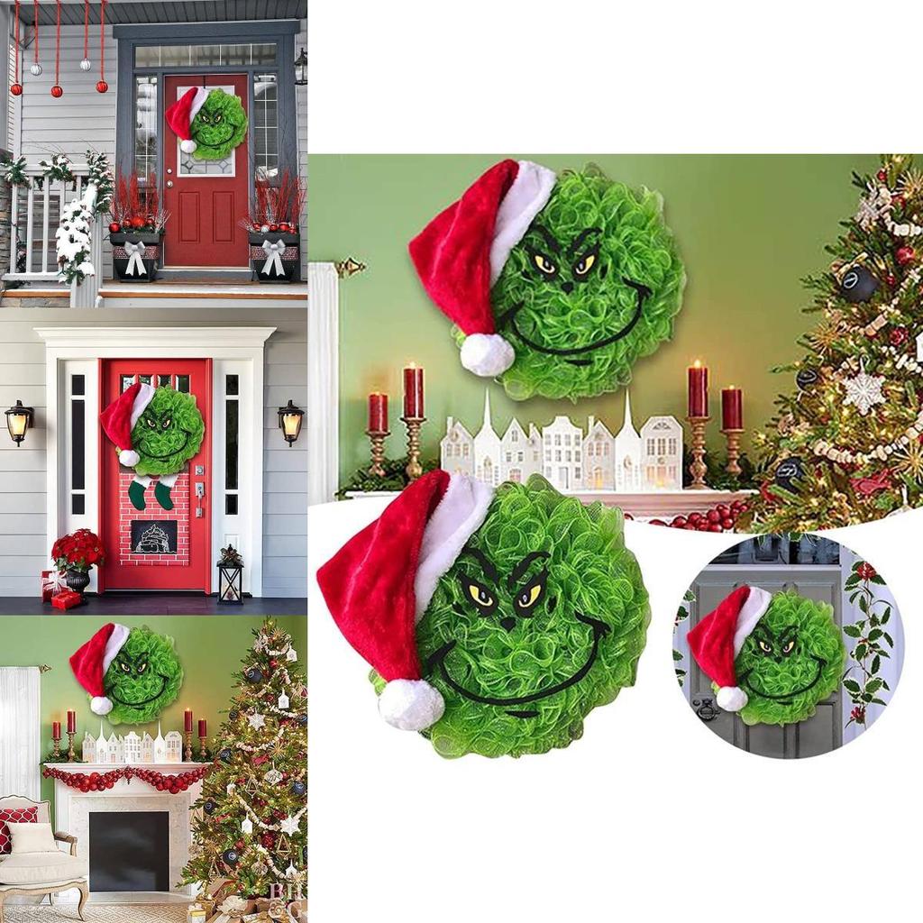 Grinch Green Plush Christmas Wreath Decorative Hanging Ornament For Festive Decor
