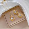New Simple Design Gold Plated Heart  Shaped Crystal Zirconia Necklace Earring Set Stainless Steel Exqusite Bridal  Sets