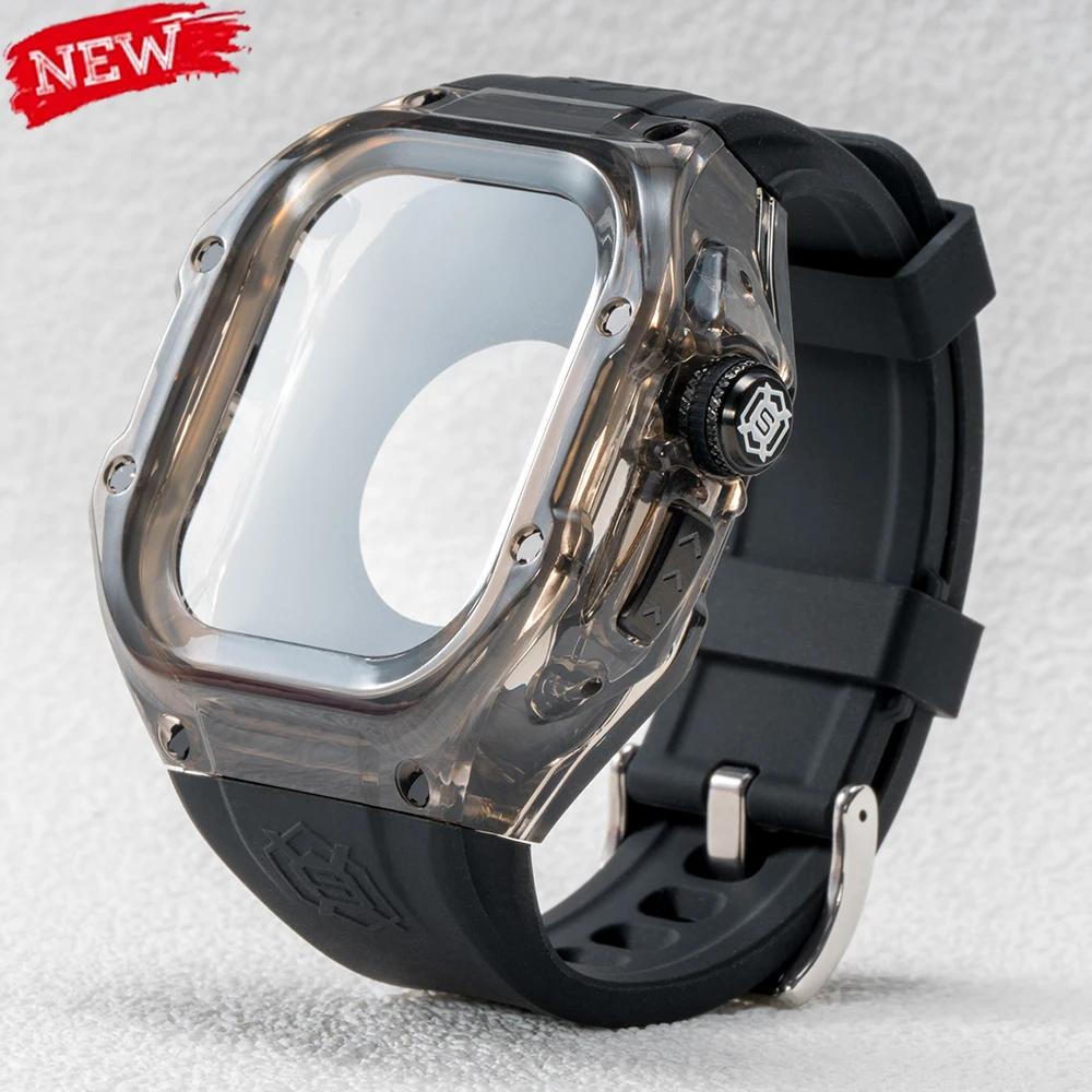 Luxury Transparent Case for Apple Watch Band Ultra 2 49mm Modification Kit Silicone Strap for IWatch Ultra 49mm Rubber Bracelet