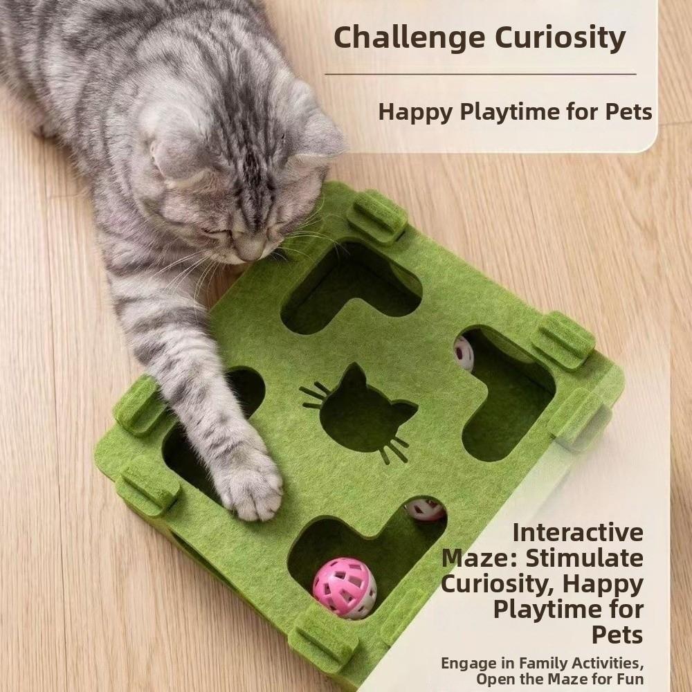 Felt Cat Maze Play Box Interactive Scratch Resistant Interactive Cat Toy with Bell Ball Bite Resistant Cat Puzzle Toy Self Play